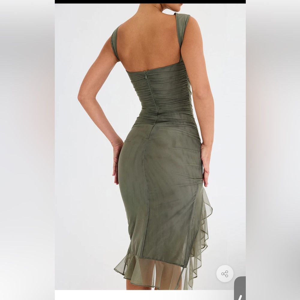SLEEVELESS MESH RUFFLE RUCHED BODYCON MIDI DRESS - Picture 2 of 4